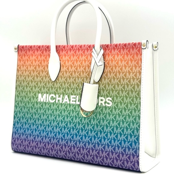 Michael Kors Mirella Medium Rainbow Logo Tote Bag Rainbow - Picture 1 of 10
